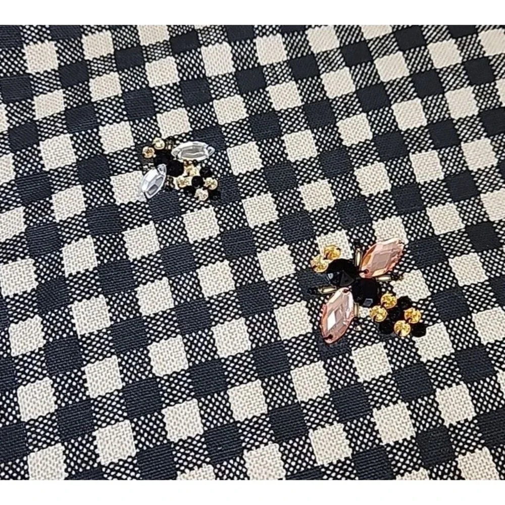 Pottery Barn Norton Pillow Cover Black 18 sq Gingham Check Honey Bumble Bee More